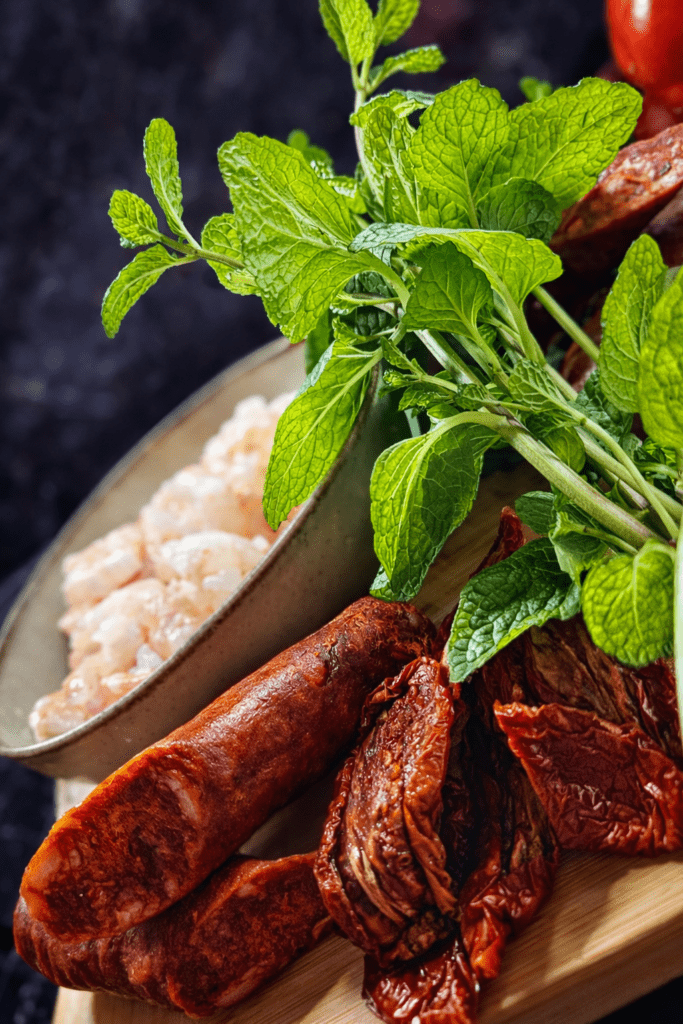 Krewetki z chorizo i suszonymi pomidorami